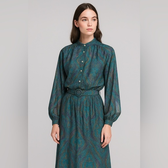 Vintage Ports Wool Blouse + Skirt Paisley Co-ord Set - Picture 1 of 9